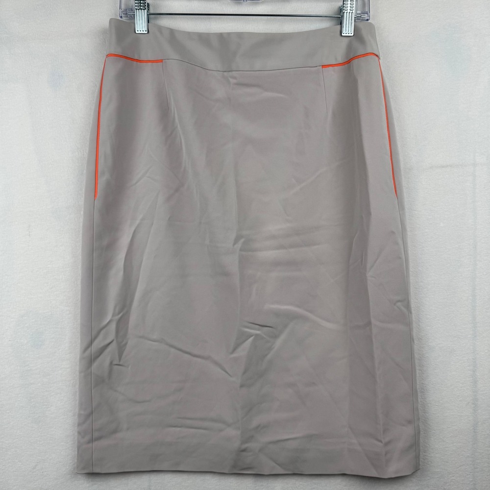 Elie Tahari Gray Pencil‎ Skirt Women's Size 8 Orange Trim Career Office